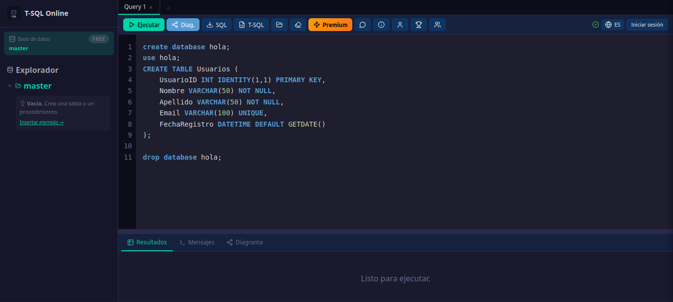 Captura de tsqlsandbox — tsqlsandbox.online